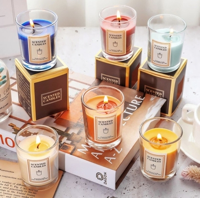 AROMA HOME लक्ज़री प्राइवेट लेबल कस्टम अरोमाथेरेपी नॉर्डिक इन्स खुशबू सुगंधित सोया वैक्स क्लियर जार मोमबत्तियाँ गिफ्ट बॉक्स के साथ