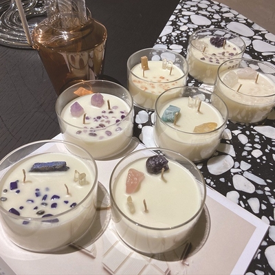 AROMA HOME कस्टम लोगो सोया वैक्स क्रिस्टल स्टोन मोमबत्तियाँ बड़ी सुगंधित 10 OZ