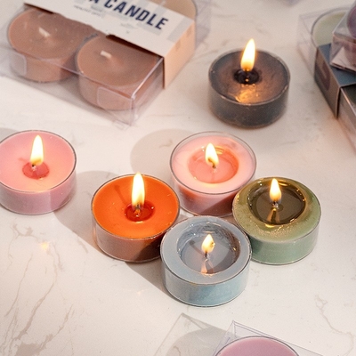 AROMA HOME 4 पीस पैक अरोमाथेरेपी DIY हाई क्वालिटी जिंजर ऑरेंज (नारंगी) रोज़ खुशबू सोया वैक्स सेंटेड टी लाइट कैंडल