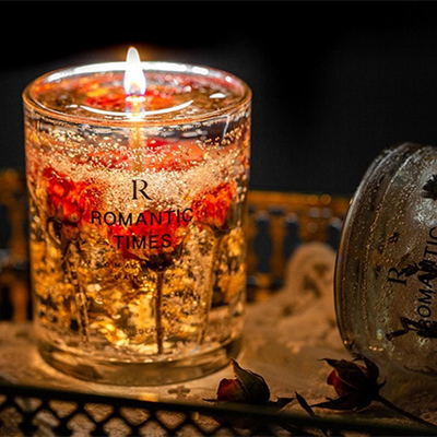 AROMA HOME DECOR लक्ज़री प्राइवेट लेबल 20 डिज़ाइन सेंट खुशबू जेल फ्लावर फ्रूट सोया वैक्स जेली सेंटेड कैंडल ग्लास में