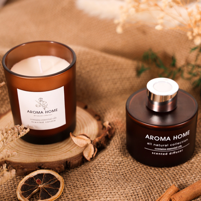AROMA HOME हॉट-सेल ऑयल फ्रेगरेंस ग्लास जार लक्ज़री ब्राउन रीड डिफ्यूज़र सुगंधित मोमबत्तियाँ उपहार सेट