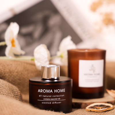 AROMA HOME हॉट-सेल ऑयल फ्रेगरेंस ग्लास जार लक्ज़री ब्राउन रीड डिफ्यूज़र सुगंधित मोमबत्तियाँ उपहार सेट