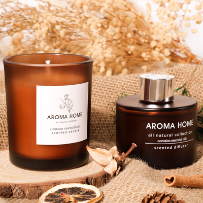 AROMA HOME हॉट-सेल ऑयल फ्रेगरेंस ग्लास जार लक्ज़री ब्राउन रीड डिफ्यूज़र सुगंधित मोमबत्तियाँ उपहार सेट