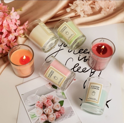 AROMA HOME लक्ज़री प्राइवेट लेबल कस्टम अरोमाथेरेपी नॉर्डिक इन्स खुशबू सुगंधित सोया वैक्स क्लियर जार मोमबत्तियाँ गिफ्ट बॉक्स के साथ