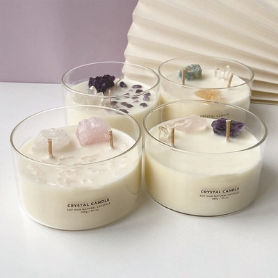 AROMA HOME कस्टम लोगो सोया वैक्स क्रिस्टल स्टोन मोमबत्तियाँ बड़ी सुगंधित 10 OZ