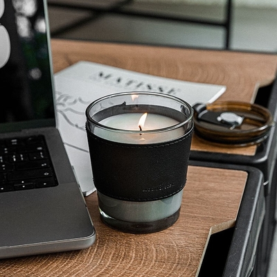 AROMA HOME लक्ज़री ब्लैक कॉफ़ी ग्लास जार सोया वैक्स सुगंधित मोमबत्तियाँ