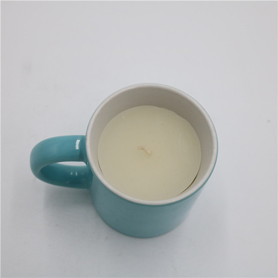 अरोमा होम शाइनी ब्लू राउंड टी कप सुगंधित सिरेमिक सोया मोमबत्ती 5.5oz